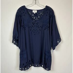 Jade Johnny Was Women’s Tunic Top Medium Floral Eyelet Birds Boho Tunic